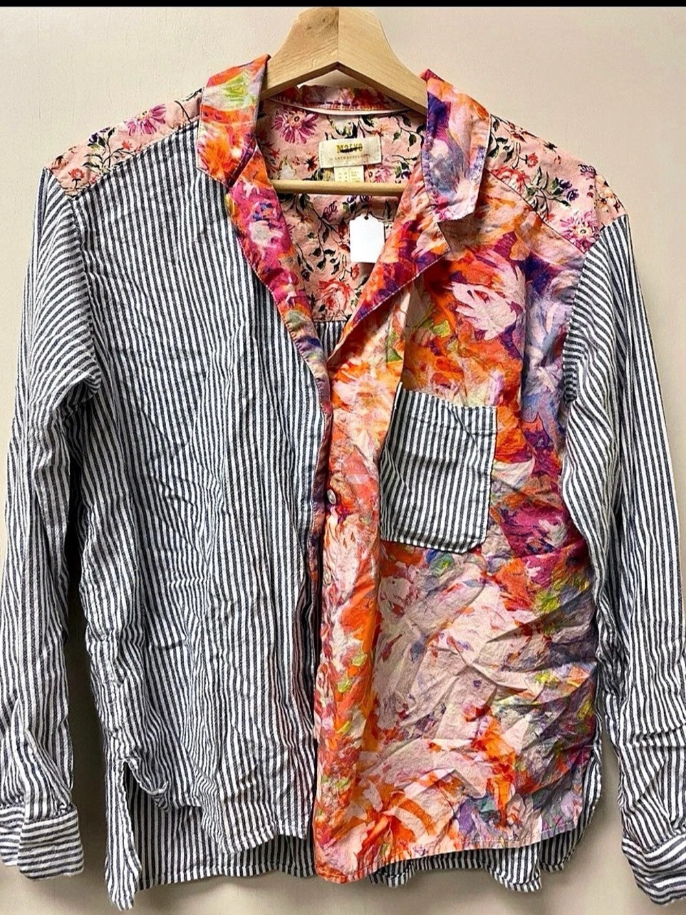 Anthropologie Floral Mixed-Print Shirt Pink & White Size Large